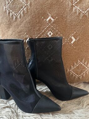 Lulu's Black Mesh Pointed-Toe Block Heel Ankle Boots